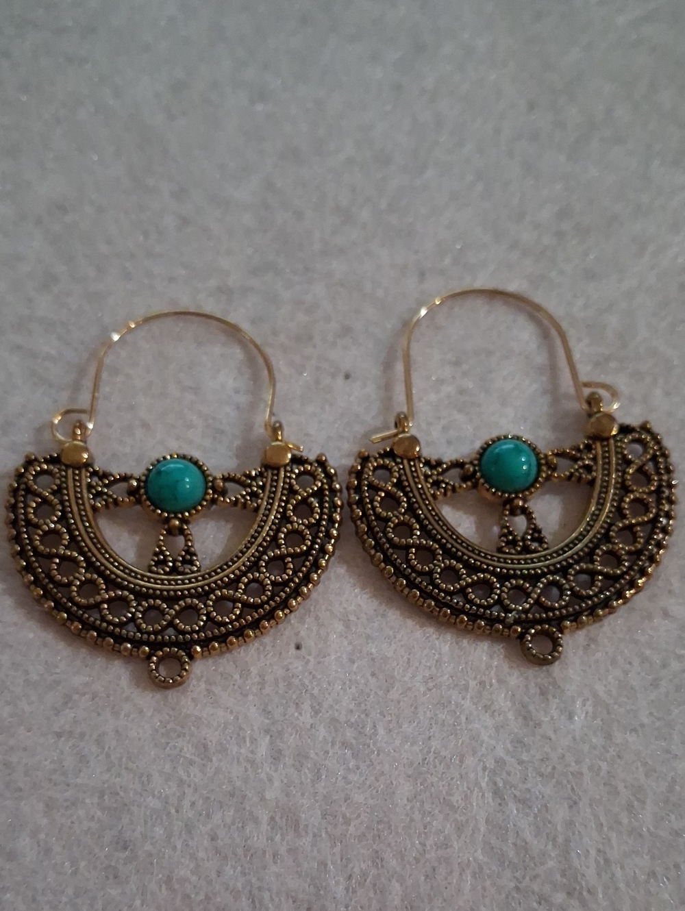 Gold-Tone Filigree Hoop Earrings with Turquoise Accent